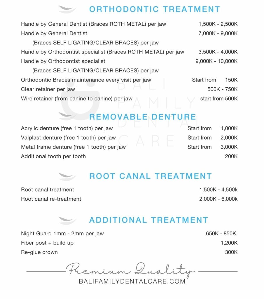 Bali dentist price list